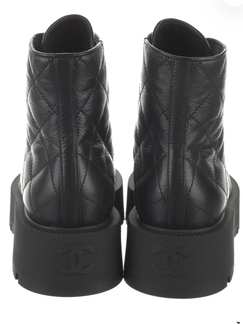 CHANEL Black Quilted Leather Lace-Up Platform Ankle Boot